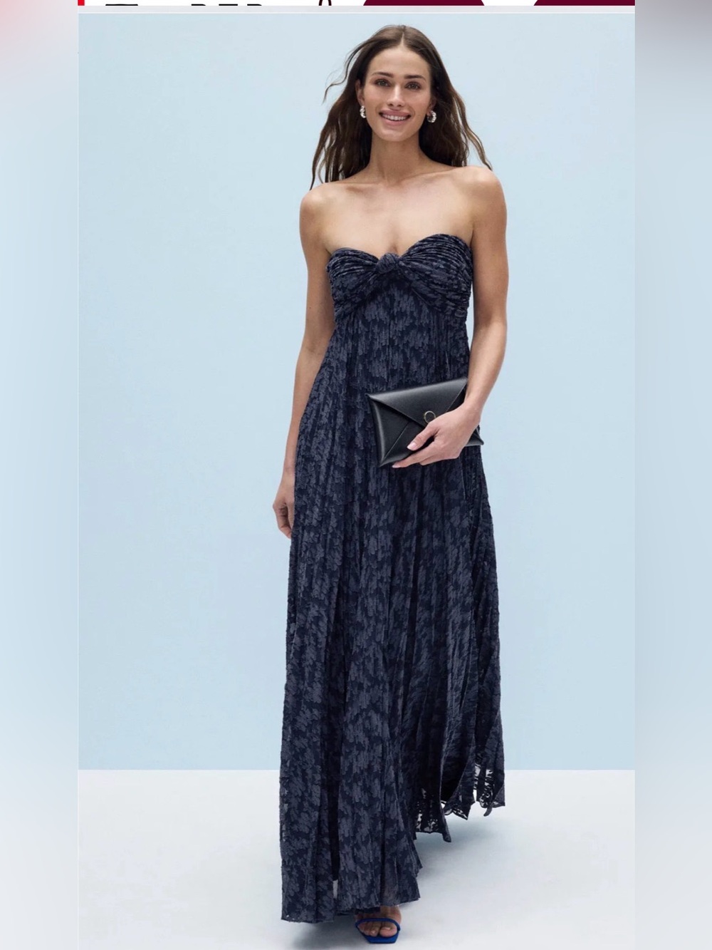 Alexis Elea Gown Strapless Twist-Front Lace Maxi Dress in blue size large. - Picture 4 of 13